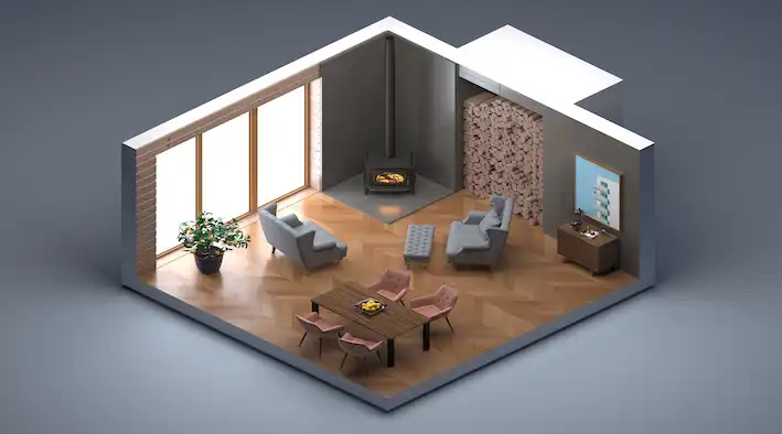 Render 3D realista de un interior moderno por DroneFilms